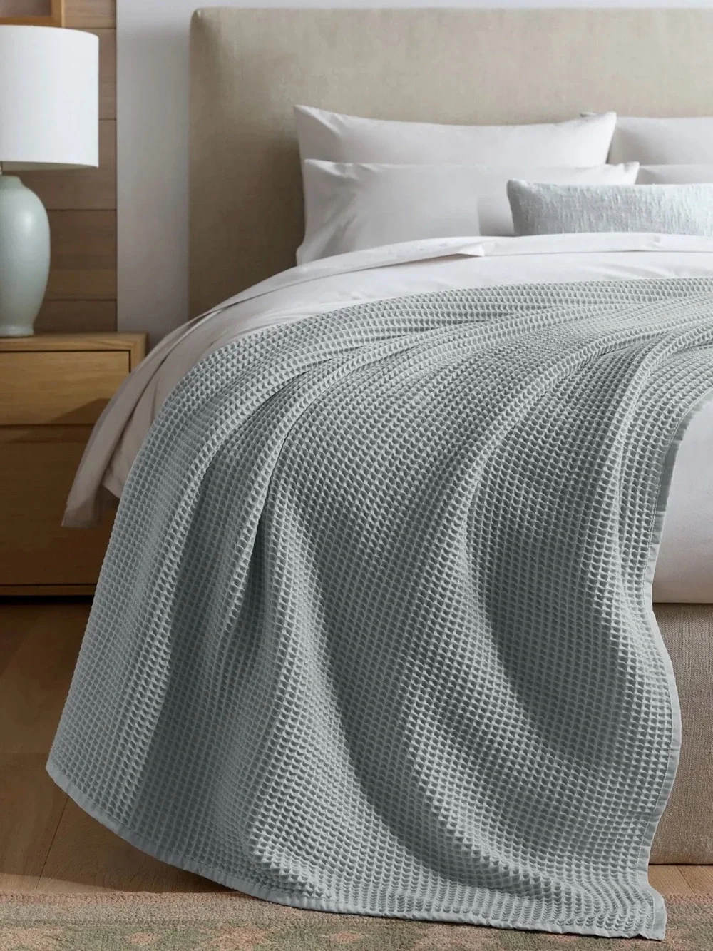 Organic King Waffle Knit Blanket in Mist - Retail $109